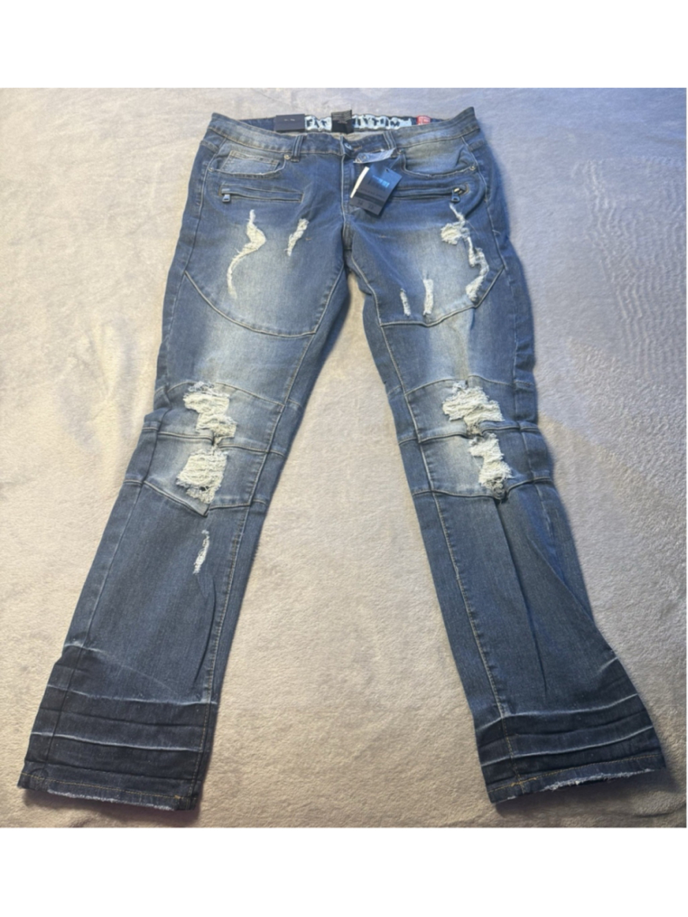 Mens Beat & Rhythm Premium Denim Jeans 36x32 Straight Distressed Y2k Shred